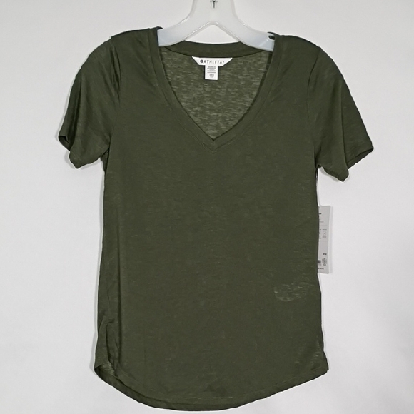 Athleta Tops - NWT Athleta Breezy Scoop V-neck Short Sleeve Tee Olive Women's Size XXS